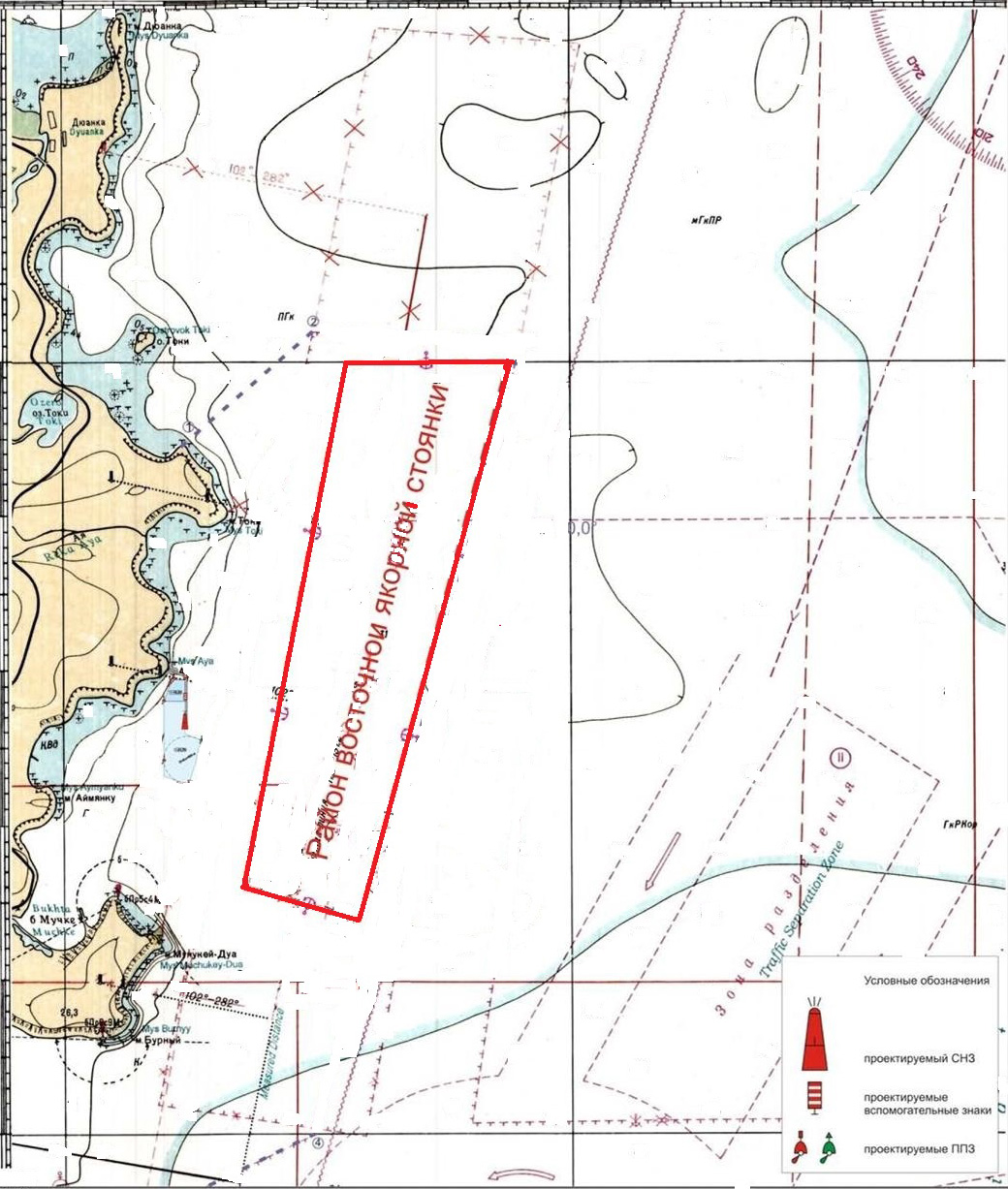 Схема расположения восточной якорной стоянки Схема расположения восточной якорной стоянки